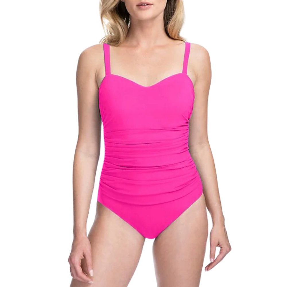 NWT Gottex Hot Pink Tutti Frutti Ruched One Piece Swimsuit